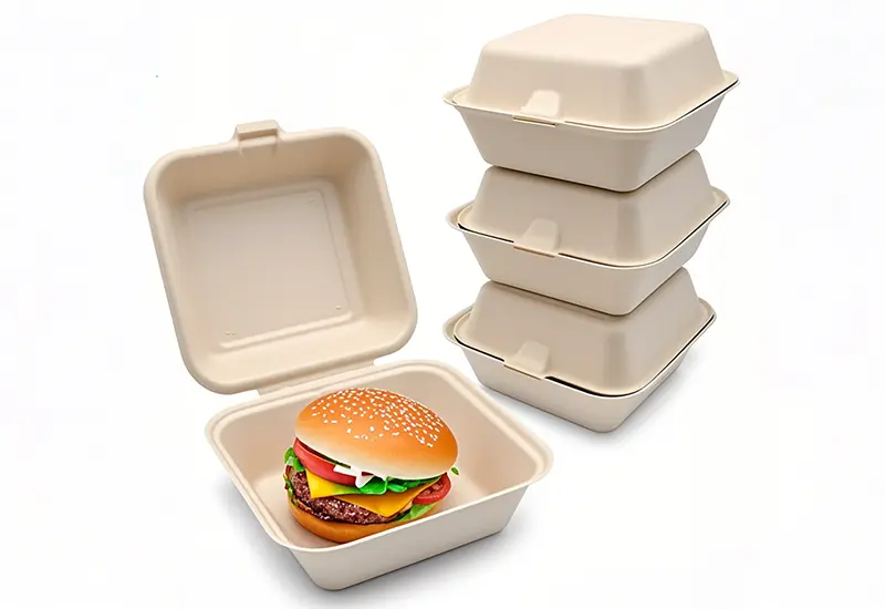 600ml Bagasse Pulp Clamshell Hamburger Box