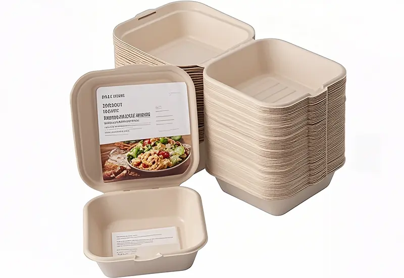 800ml Bagasse Pulp Clamshell Hamburger Box