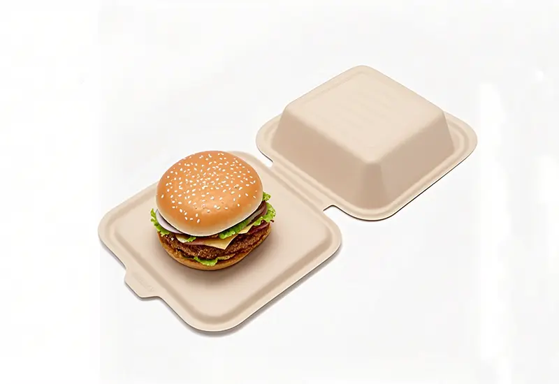 1000ml Bagasse Pulp Clamshell Hamburger Box