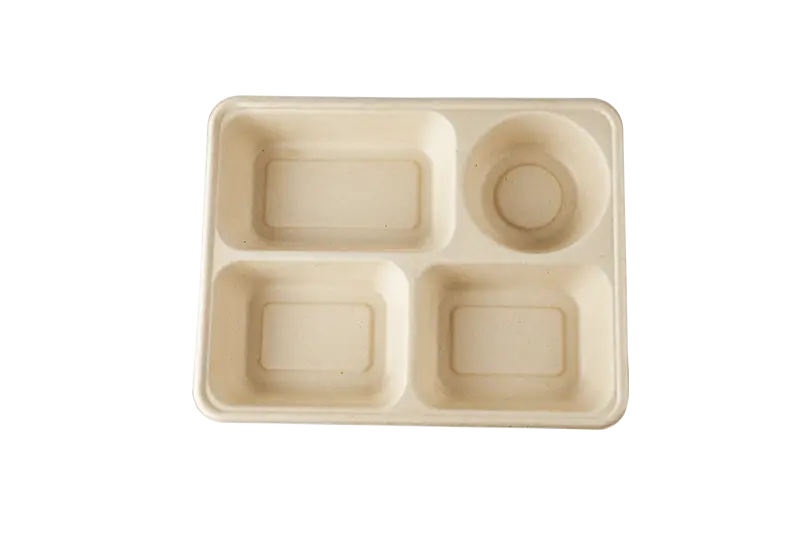 4 Compartments, Sugarcane Pulp Lunch Box For Soup