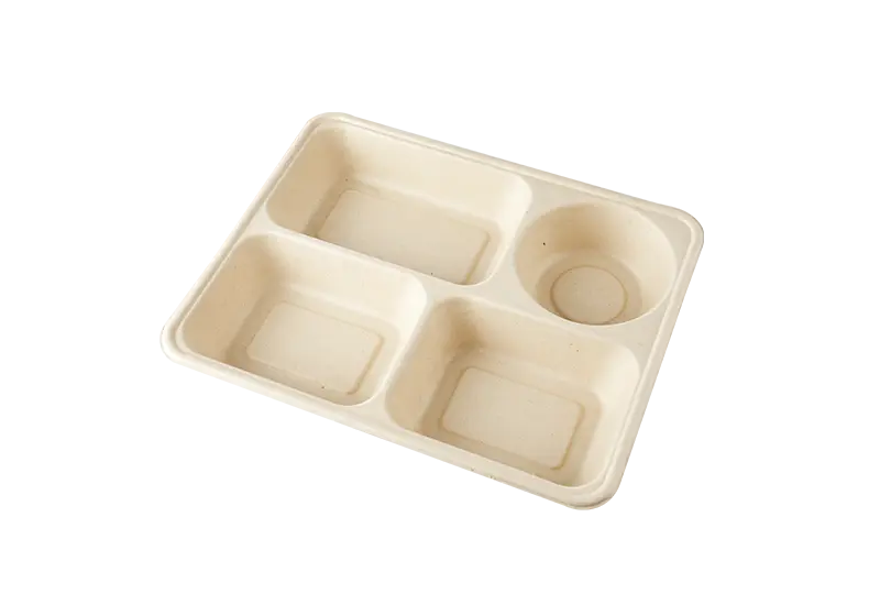 4 Compartments, Sugarcane Pulp Lunch Box For Soup