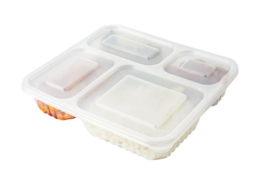 4 Compartment White Lunch Box