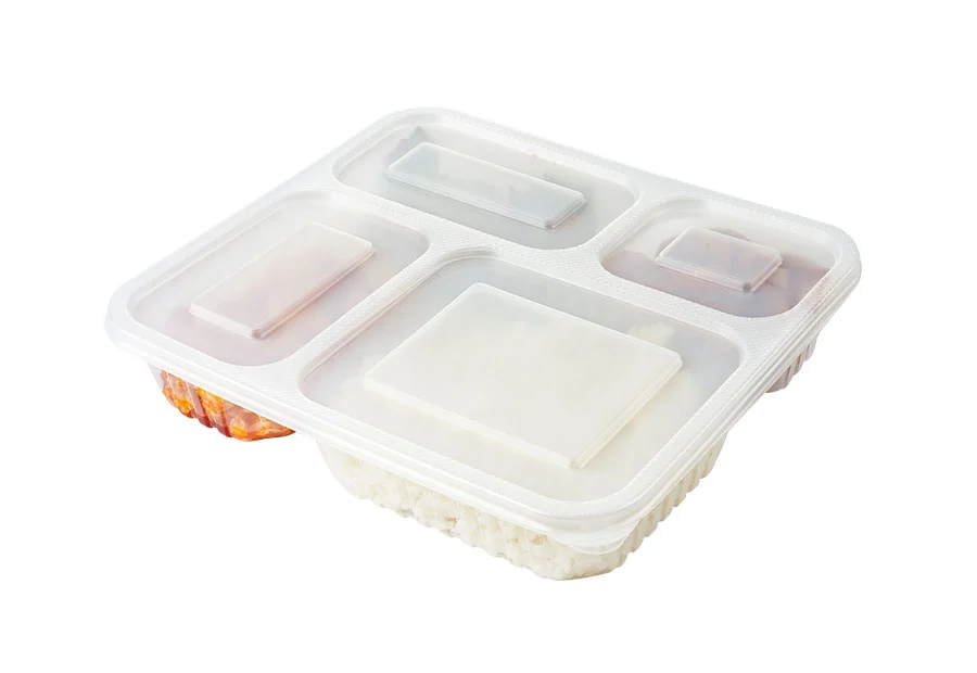 4 Compartment White Lunch Box