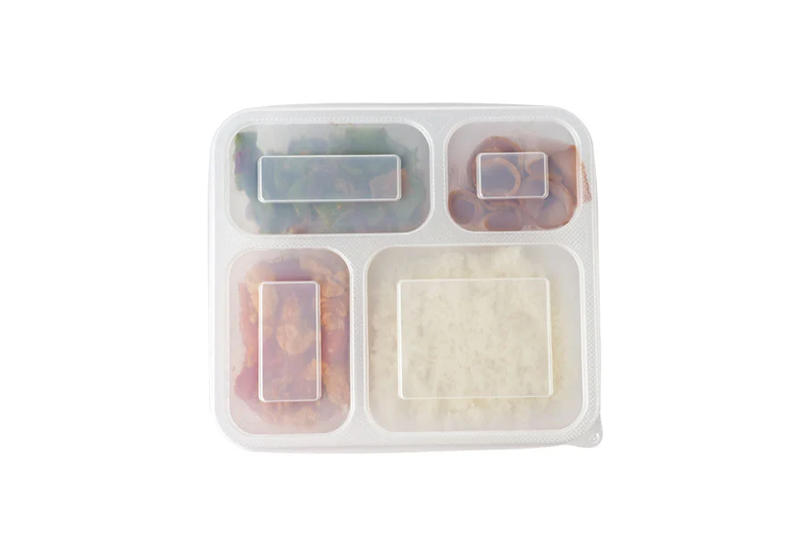 4 Compartment White Lunch Box